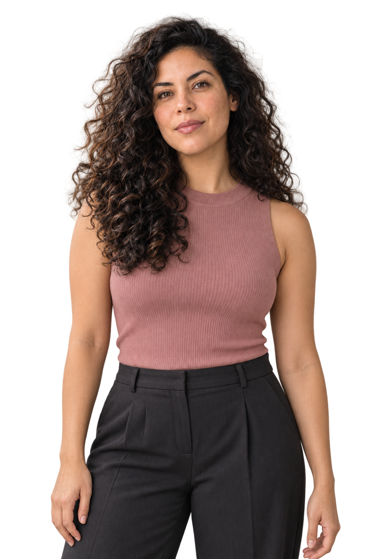 Person with curly hair looking toward the camera